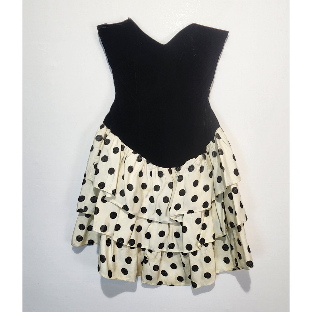 Rampage VTG Women's Polka Dot Sleeveless Ruffle Mini Dress Black/White Size 3/4